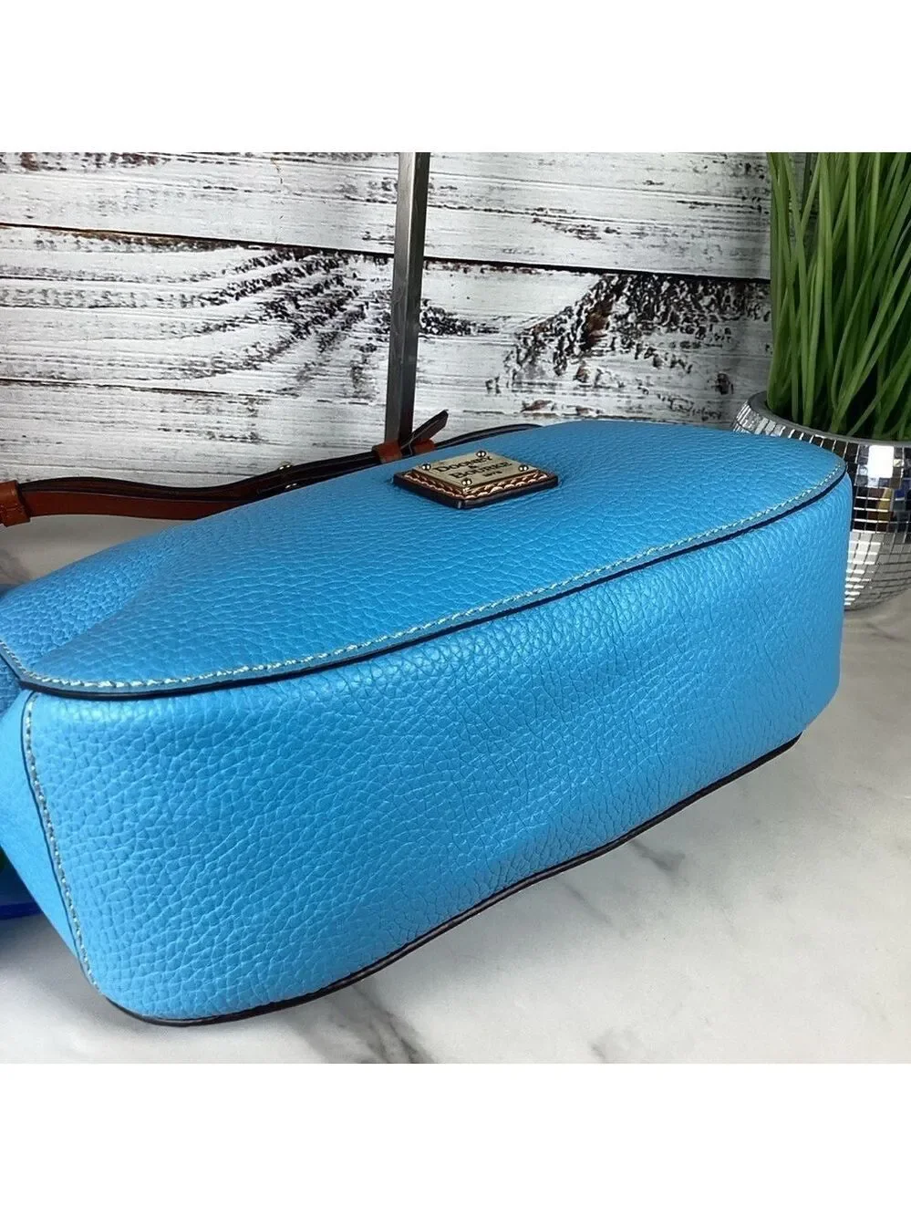 Dooney & Bourke Kiley Aqua Blue Brown Hobo Shoulder Bag Pebble leather Purse guc